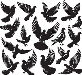 Black and White Pigeon Silhouette Vector Art: Flying Dove Illustrations, Bird Clipart Graphics for Design Projects, Stock Images and Graphic Resources