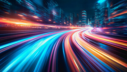 Obraz premium Flowing glowing binary code in a futuristic digital data stream environment