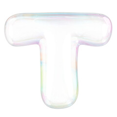 T png letter sticker, 3D transparent holographic bubble