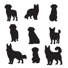 Isolated dogs on the white background. Dogs silhouettes. Vector EPS 10.	
