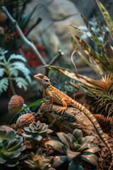Obraz premium Vibrant desert lizard with spots on its body perched on a rocky outcrop.