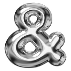 Ampersand sign png sticker, 3D chrome metallic balloon design, transparent background