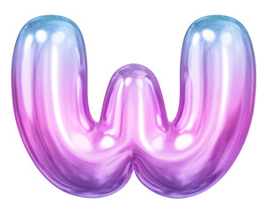 W letter png sticker, pink 3D gradient balloon English alphabet, transparent background