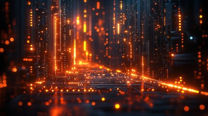 Obraz premium Fiber optics paired with a computer circuit board illustrate advanced communication technologies.