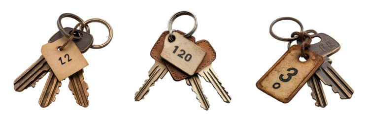 vintage keys with numbered tags representing uniqueness and identity transparent background