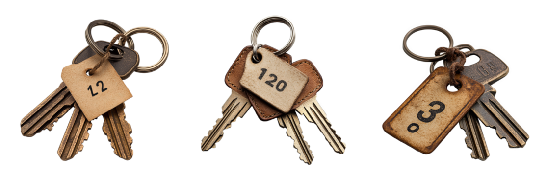 vintage keys with numbered tags representing uniqueness and identity transparent background