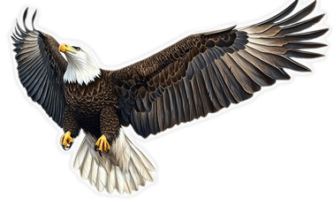 Obraz premium Bald Eagle in Flight with Spread Wings, Powerful Bird Symbol of Freedom