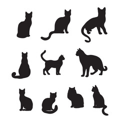 Isolated Cats on the white background. Animals silhouettes. Vector EPS 10.	
