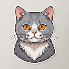 Obraz premium Cartoon illustration of a funny gray cat with expressive orange eyes, set against a neutral background. 