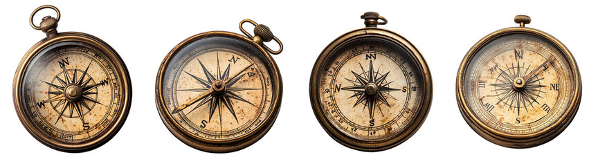 vintage compasses displaying cardinal directions antique nautical theme transparent background © Loony Dream Designs