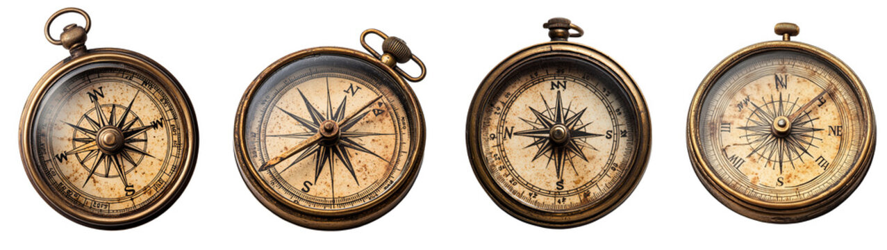 vintage compasses displaying cardinal directions antique nautical theme transparent background
