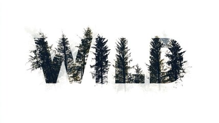 Obraz premium The Word Wild Composed of Pine Tree Silhouettes