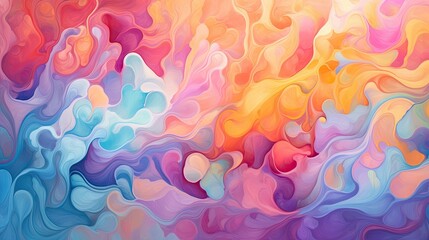 Fototapeta premium A whimsical and playful abstract fluid background with a rainbow color palette, whimsically moving and transforming in a magical dance
