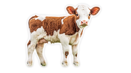 Cute brown and white calf standing on a black background