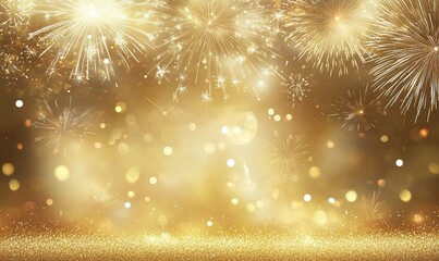 Fototapeta premium A Festive Celebration of Golden Fireworks and Glitter with Abstract Bokeh Magic 