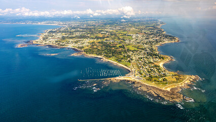 atlantic ocean in loire atlantic and loire river saint nazaire estuary aerial view