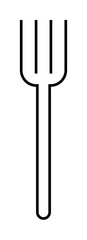 Black and white line drawing of a fork with three tines. Ideal for kitchen themes, culinary designs, restaurant branding, food service graphics, and minimalistic art. Clean, simple style.