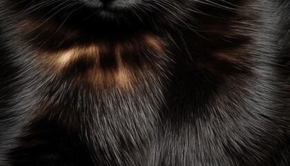 Close Up Of Black Fur Texture With Golden Highlights, Soft And Shiny Animal Hair Background