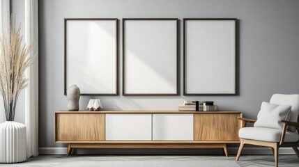 Minimalist Living Room with Blank Canvas Frames
