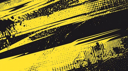 Abstract black and yellow grunge background with diagonal lines and texture.