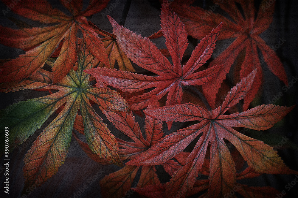 Wall mural artificial japanese maple leaves closeup