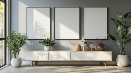 Modern Interior Design with Empty Picture Frames