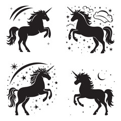 Unicorn silhouette set black color vector illustration