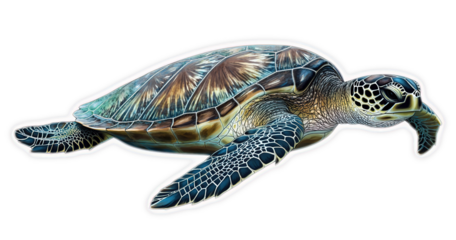 Green sea turtle swimming underwater with a colorful shell. Ocean wildlife and marine animal.
