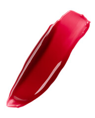 Smear of red purple lip gloss or nail art material isolated on white background