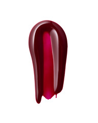 Smear of red purple lip gloss or nail art material isolated on white background