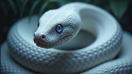 Fototapeta premium white snake with blue eyes close-up