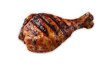 Grilled chicken drumstick isolated on black background