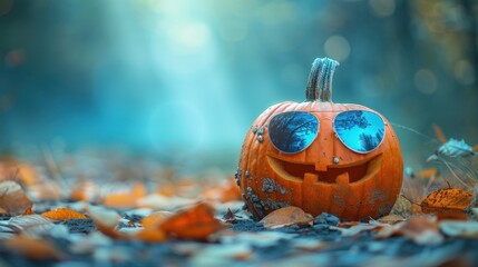 A whimsical pumpkin in sunglasses, creating a joyful autumn scene with room for customization