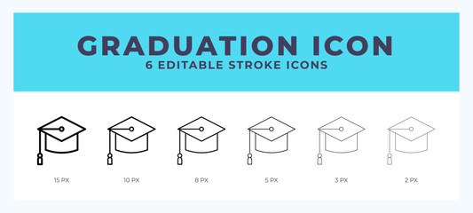 Graduation line icon illustrations with editable strokes.