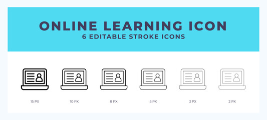 Online learning icon with editable stroke. Outline icon vector illustration.