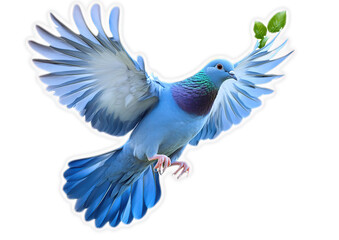 Obraz premium Blue Dove Flying with Olive Branch, Symbol of Peace and Hope
