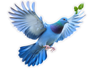Blue Dove Flying with Olive Branch, Symbol of Peace and Hope
