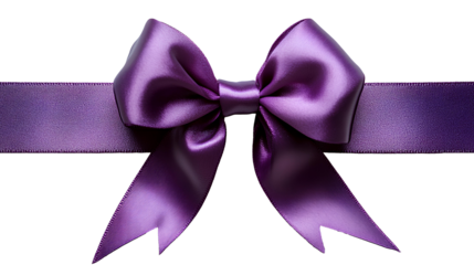 Purple bow for gift wrapping PNG, top view, flat lay design. Festive ribbon bow isolated on transparent background. Elegant and decorative purple bow for presents, holiday gift wrapping, or crafts