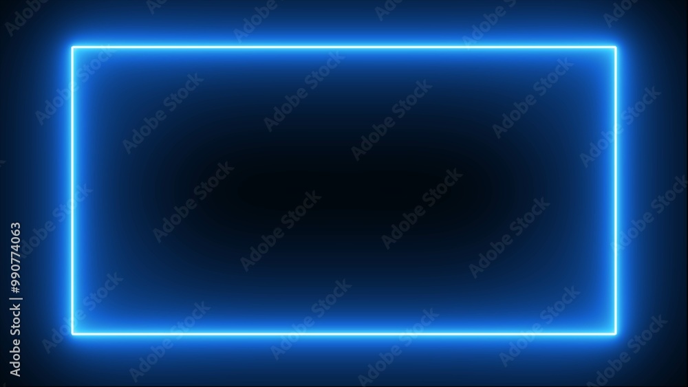Wall mural abstract bright neon rectangle border frame on black background. neon rectangle frame illustration.