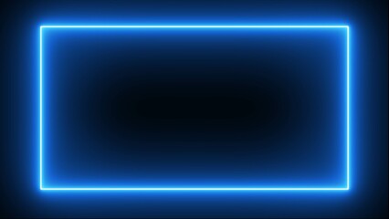 Abstract bright neon rectangle border frame on black background. Neon rectangle frame illustration.