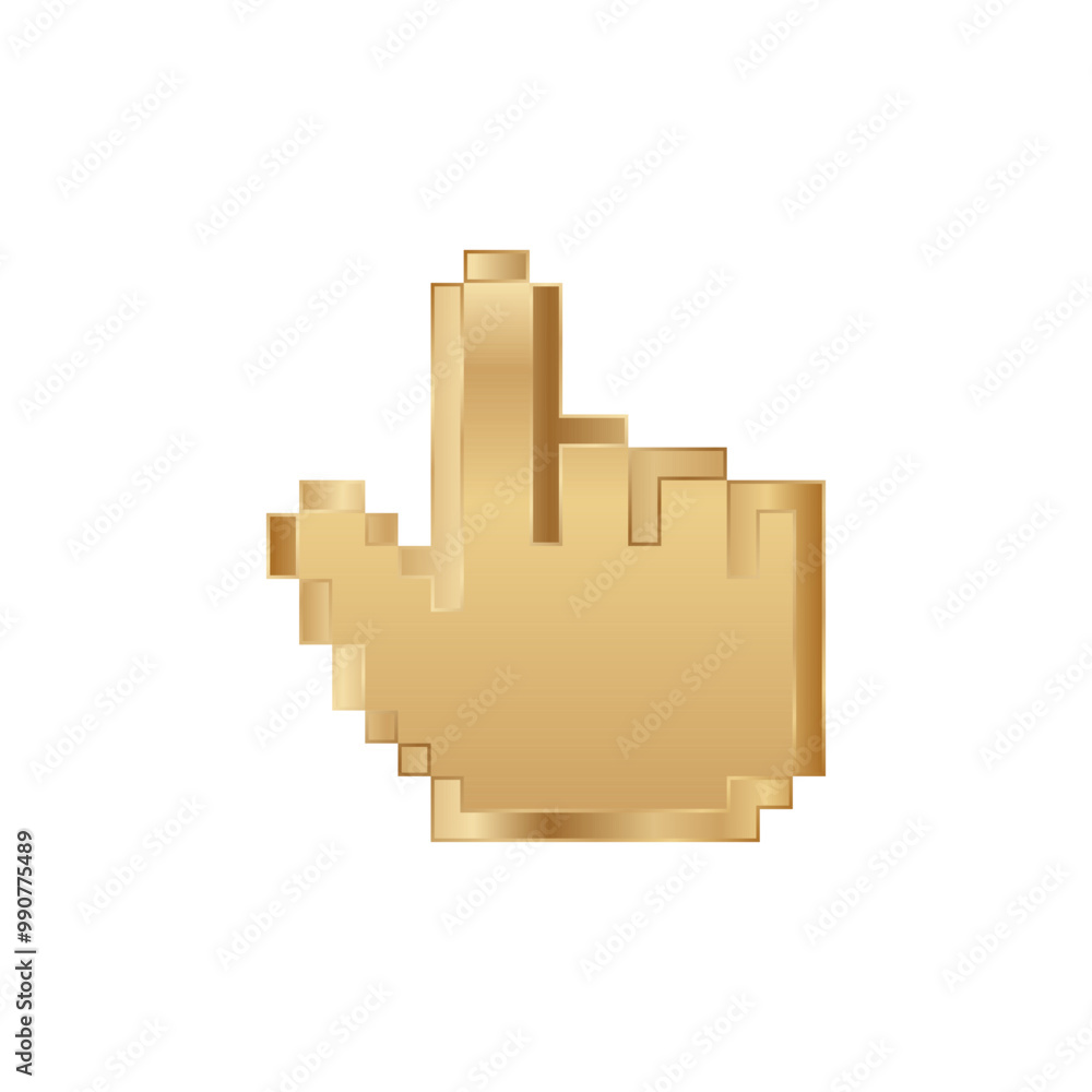 Poster golden hand cursor for computer. premium desktop hand pointer icon.