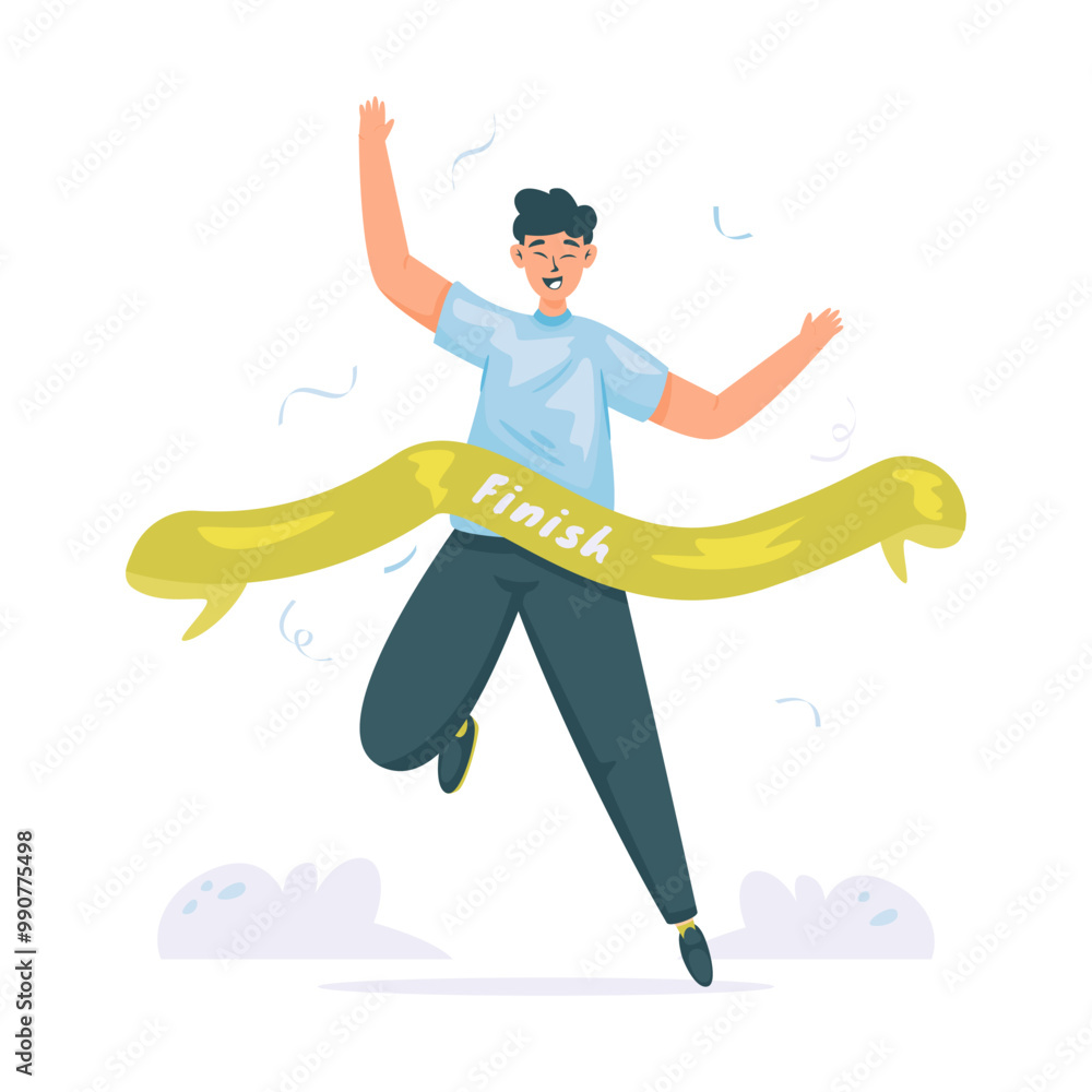 Wall mural a man reaches the finish line vector illustration