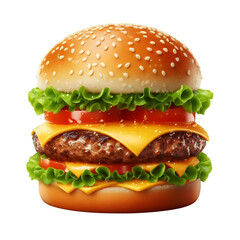 Classic Cheeseburger with Lettuce, Tomato, and Cheese on Transparent Background