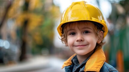 The boy&rsquo;s yellow hard hat shines brightly against the colorful blooms of the park