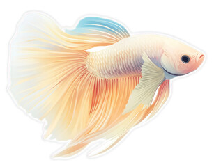 Fototapeta premium White and Orange Betta Fish with Flowing Fins Isolated on Black Background
