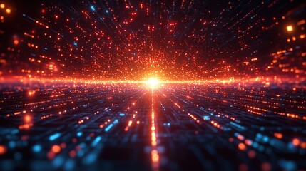 Obraz premium A digital cyberspace scene filled with particles and data networks, emphasizing high-speed connections and future technology concepts.