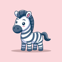 Cute Zebra Standing Cartoon Vector Icon Illustration. Animal Nature Icon Concept Isolated Premium Vector. Flat Cartoon Style
