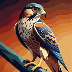 A  illustration of a majestic hawk perched on a branch, showcasing detailed feathers and a focused gaze, set against a warm-toned abstract background.