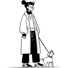 Black and White Girl in Glasses walking with Dog