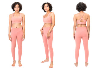 Fototapeta premium Woman png mockup in pink sports bra and leggings sportswear fashion set